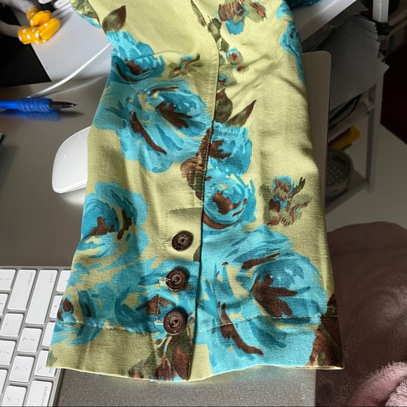 Linen Blend unique Jacket light weight Non-Lined  Buttons Floral blue - Picture 3 of 6